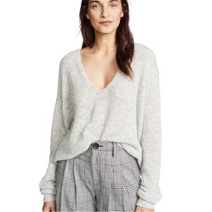 Free People Gray & White Gossamer Alpaca Oversized V-Neck Sweater - S +